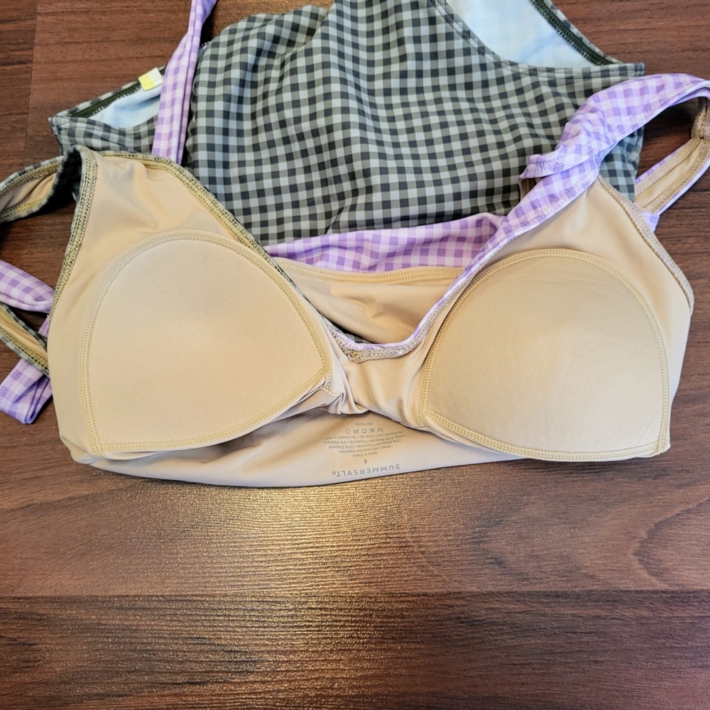 Summersalt The Wrap One-Piece Swimsuit in Lavender & Ivy Gingham Size 4 - Picture 3 of 7